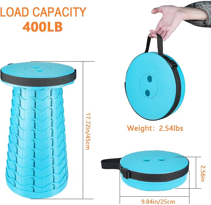 Upgraded Folding Stool Lightweight Yet More Sturdy with Load Capacity 400lbs Portable Collapsible Stool for Camping Fishing Hiking BBQ (Light Blue)