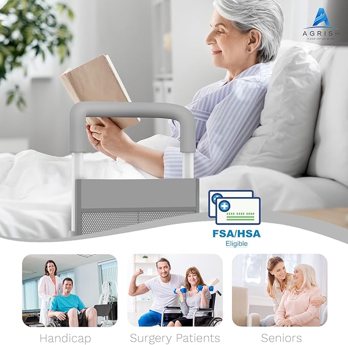 Agrish Bed Rails for Elderly Adults Safety, Bed Rails for Seniors with Storage Pouch & Support Legs, Adjustable Bed Assist Rail for Surgery Patients - Medical Bed Rail