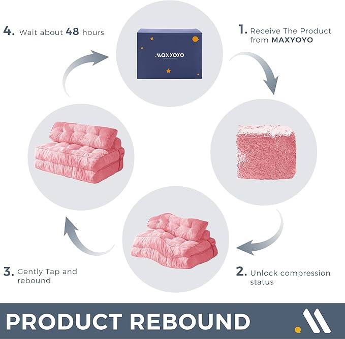 MAXYOYO Folding Sofa Bed, Convertible Sleeper Chair with Pillow Foldable Matress with Back Support, Portable Fold Out Chair Bed Comfy Floor Sofa Lounge for Living Room Bedroom, Pink Double