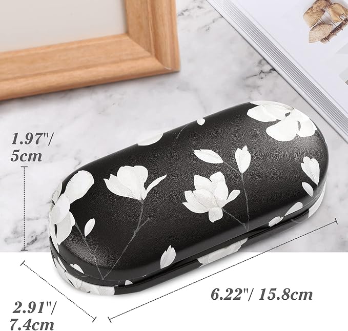 MoKo Double Eyeglass Case, Contact Lens Case with Mirror Tweezers Remover, 2 in 1 Double Sided Portable Contact Lens Box Holder Container Soak Storage Kit Sunglasses Pouch for Men & Women