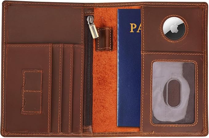 STAR VISTA Phoenix Leather Passport Holder, Full Grain Leather Travel Wallet - Slim, Bifold, RFID Blocking, ID Window, Coin Pocket, Card Slots, SIM Slots, AirTag Holder