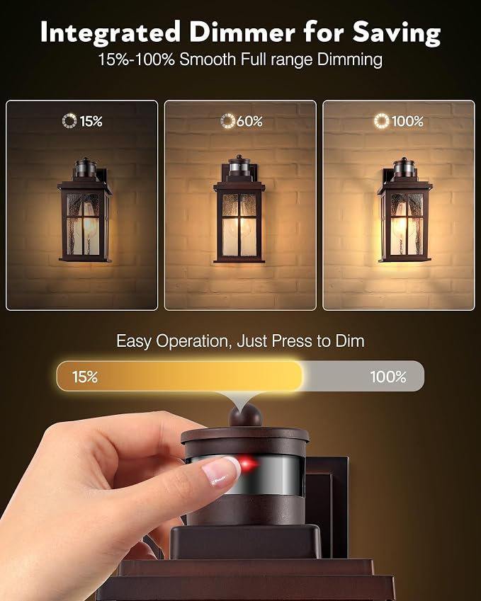 VIANIS Brown Motion Sensor Exterior Lighting Fixtures, Outdoor Garage Light | ORB, Anti-rust, Dimmable, Farmhouse Outside Porch Lights for House, Outdoor Wall Lantern for Garden, Patio, Front Door, Coach