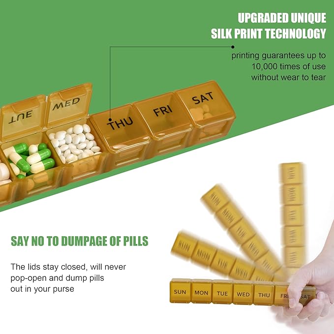 2 Pack Weekly Pill Organizer, Large 7 Day Pill Case, Daily Vitamin Case Medicine Box, AM/PM Pill Containers for Medicine Supplements Fish Oil (White & Khaki)