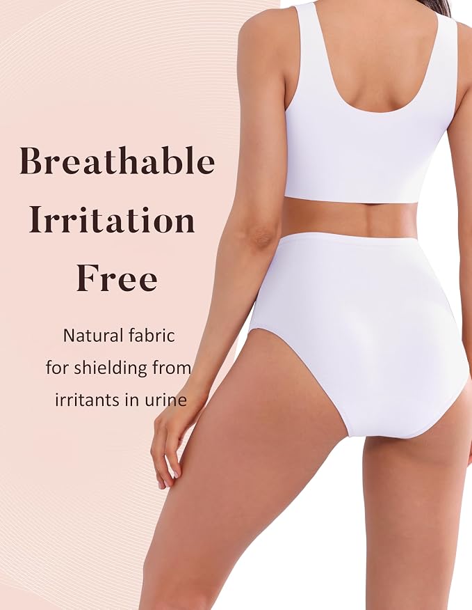 AIRCUTE Washable Urinary Incontinence Protective Underwear for Women Leak Proof Absorbent Reusable Panties 60ML 1 Pack (White, Small)