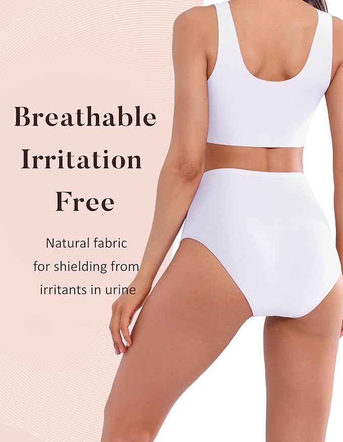 AIRCUTE Washable Urinary Incontinence Protective Underwear for Women Leak Proof Absorbent Reusable Panties 60ML 1 Pack (White, 2X-Large)