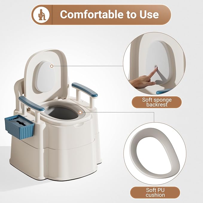 Bedside Commode, Upgraded Safety Commode Toilet for Elderly and Disabled, Potty Chair for Adults with Detachable Armrest, 16.3" Seat Width, 500lbs Heavy Duty - Bedside Commodes for Seniors