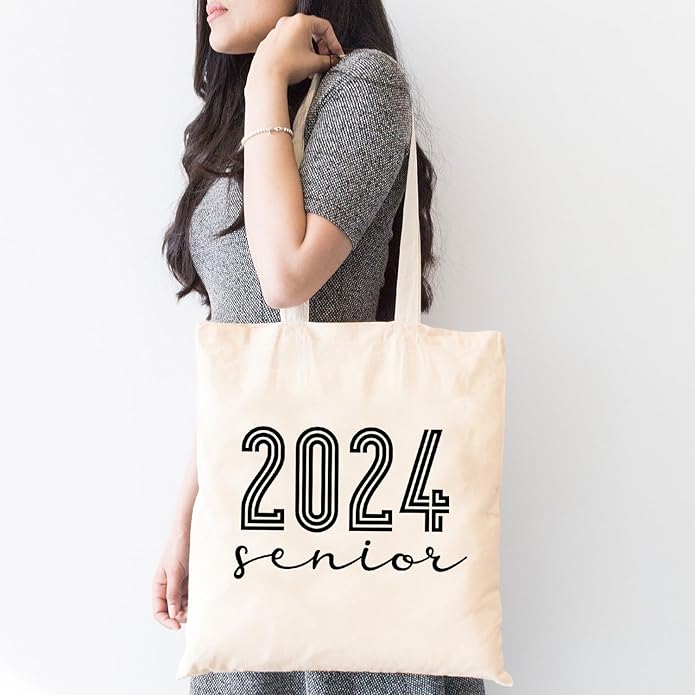 TSIIUO Senior 2024 Class of 2024 Canvas Tote Bag Women Graduation Gift Funny High School Shopping Reusable Bag