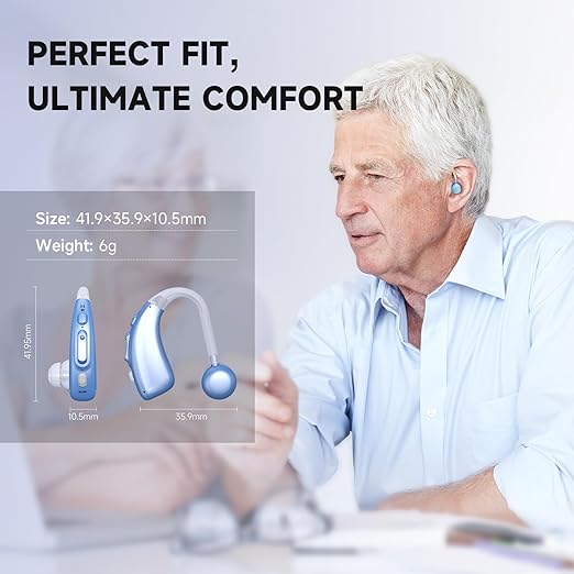 Compact, portable noise-canceling Hearing Amplifier, rechargeable, delivers clear all-around sound