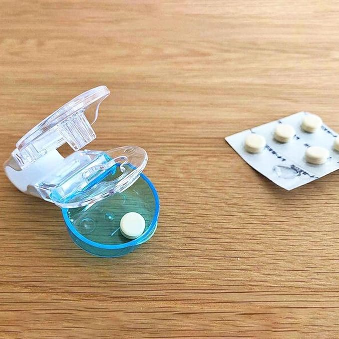 Blue Portable Pill Taker, Tablets Pills Blister Pack Opener Assistance Tool, Pill Splitter Cutter for Small Pills, Travel Pill Taker, Pill Dispenser, Storage Box Medication Dispenser, Medication Aids