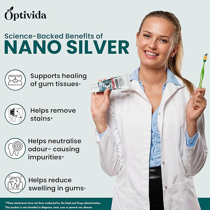 Optivida (Fluoride Free) Colloidal Silver (20ppm) Infused Xylitol Toothpaste for Adults & Kids. Anti-Cavity*, Anti-Plaque* Coral Toothpaste with Spearmint Oil for Gum Health & Teeth whitening - 4oz