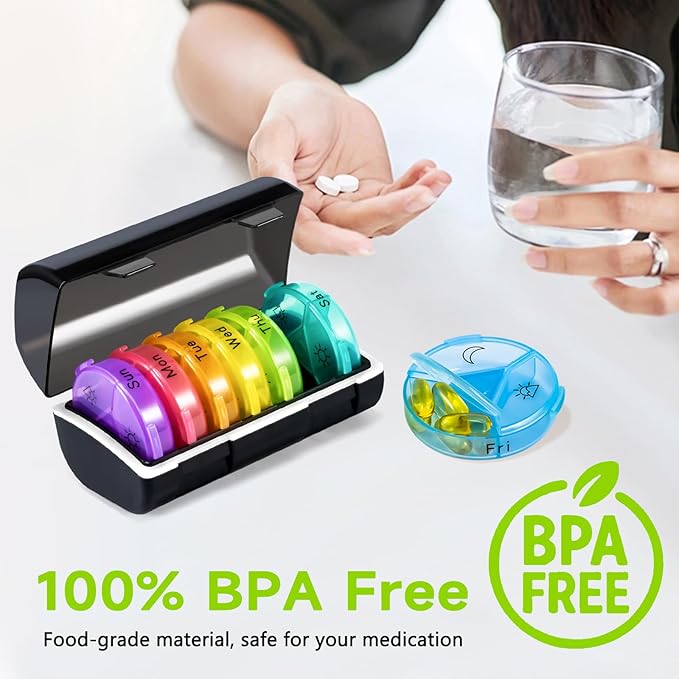 Weekly Pill Organizer Medicine Container, Round Pills Cases Organizers 7 Day 3 Times A Day with Large Compartments, BPA Free Medication Separator Storage to Hold Vitamin, Fish Oils, Supplement