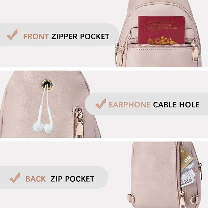 BOSTANTEN Sling Bag for Women Leather Crossbody Bags Fanny Pack Chest Bag for Travel | Adjustable Wide Strap, Small, Anti Theft, Lightweight, Multi Pockets and Carrying Way, Card Slot, Cute Trendy for Everyday