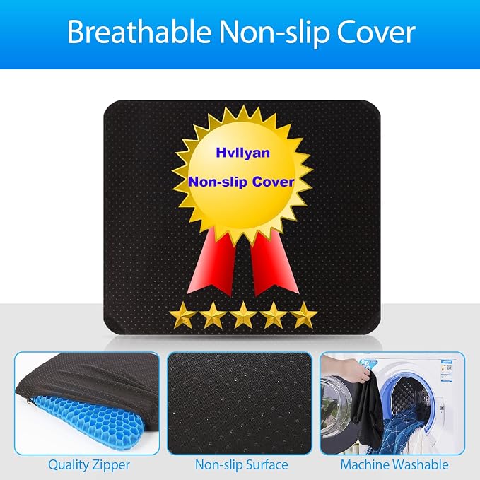 Gel Seat Cushion for Long Sitting, (Thick & Large) Cushion for Wheelchair | Gel Cushion for Office Chair, Soft & Breathable, Chair Cushion, Gel Car Seat Cushion for Hip Pain (Blue Cushion+Black Cover)