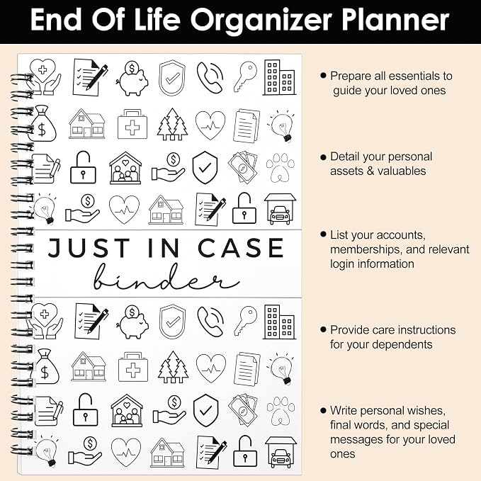 End of Life Planner, 7.9"x5.9" Peace of Mind Planner, Spiral End of Life Planners with Tabs for Senior, Guided Estate Planning Organizer for Final Arrangements & Important Affairs