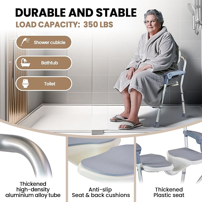 Folding Shower Chair, U Shape Shower Chair with 5-Level Adjustable, Non-Slip Feet for Private Washing, Elderly, Disabled, Seniors & Pregnant, Heavy Duty Shower Chair