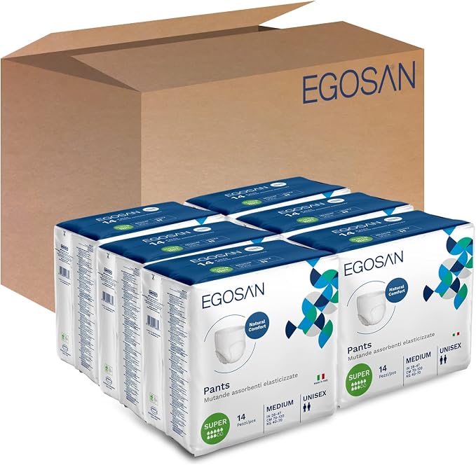 Egosan Super Incontinence Adult Pull Up Underwear (with Stretchable Waistband) - Maximum Absorbency for Active Men and Women (Medium Case, 84-Count) - Packaging May Vary