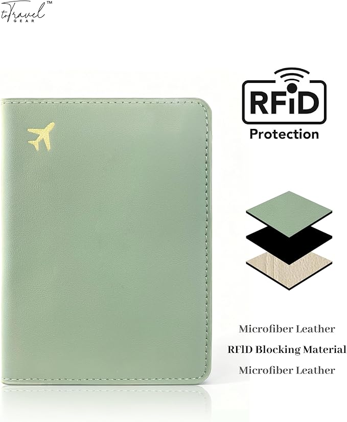 Passport Holder for Travel Essentials,RFID Blocking Passport Cover Case for Travel Accessories,Travel Wallet for Women Men (Sage Green)