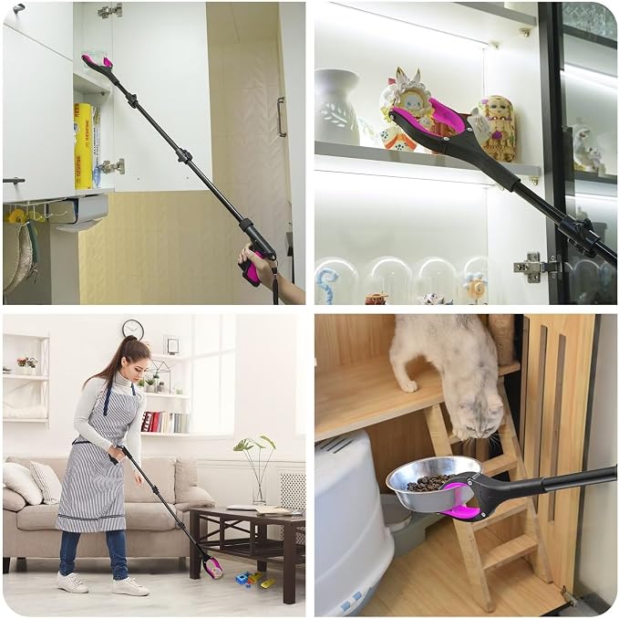 36" Grabber Reacher Tool, Foldable Reacher Grabber Pickup Tool with 360° Rotating Jaw & Two Magnets, Extra Long Trash Picker Upper Grabber, Lightweight Grabbers for Seniors, Pink | 360° Rotating Jaw, Magnetic Tip, Long Hand Grip Pickup Tool, Silicone N...