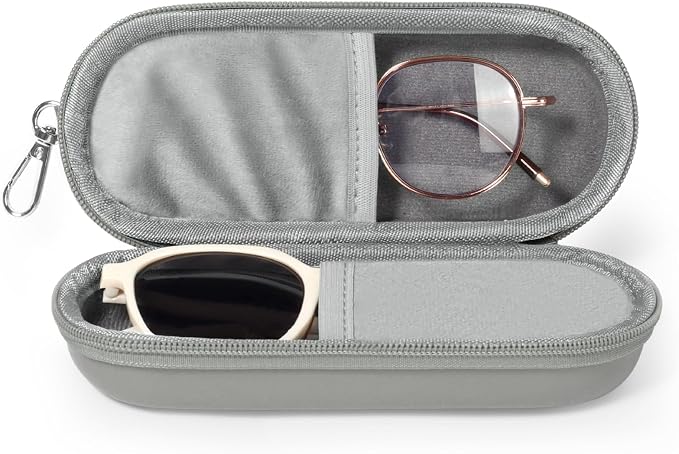 Double Eyeglasses Case, Dual Glasses Sunglasses Organizer with Zipper Closure, Eyewear Storage Box for Men Women Travel
