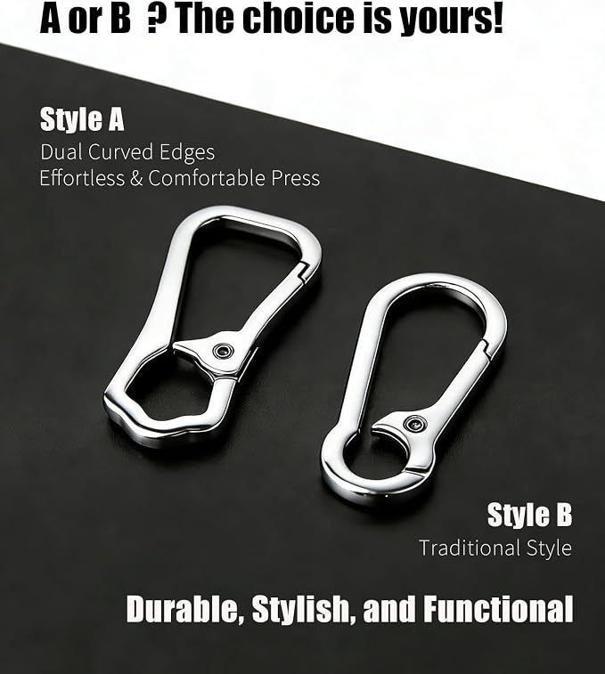 Metal Key Chain Carabiner Clip with Key Ring and D Ring | Heavy duty build, full accessory packs, quick release, multi purpose hook, belt loop holder, separate home and car fob sets