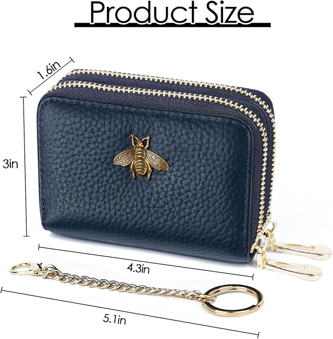 imeetu RFID Credit Card Holder, Small Card Wallet Women, Leather Card Case | Genuine Leather Women's Card & id Cases, Change Coin Purse with Zipper Keychain id Window, 20 Colors & 3 Styles, Daily, Gifts