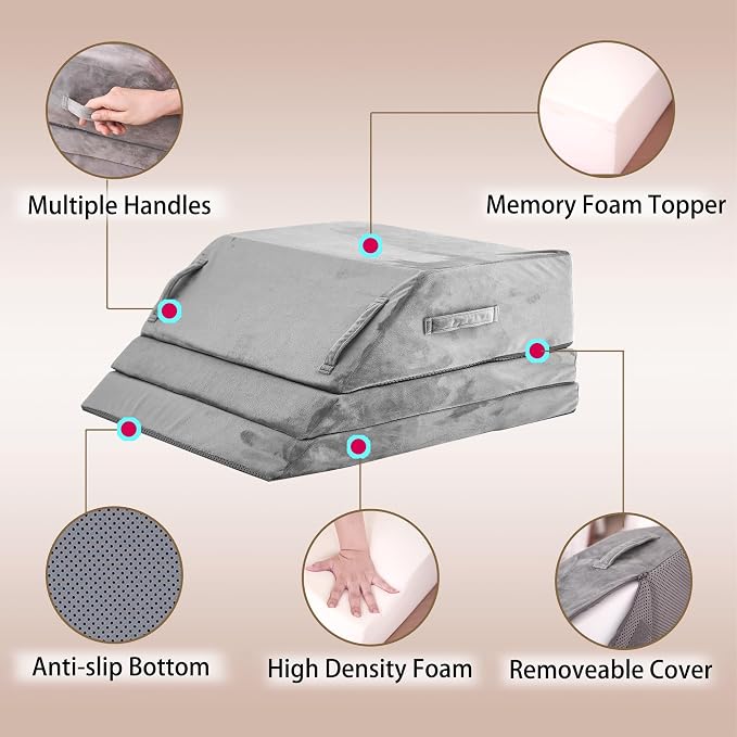 Wedge Pillow for Sleeping, Bed Wedge Pillow for After Surgery 3-Height Memory Foam Leg Elevation Pillow for Swelling Back Pain Relief Sciatica Knee Ankle Pain Bed Support Legs L 24"