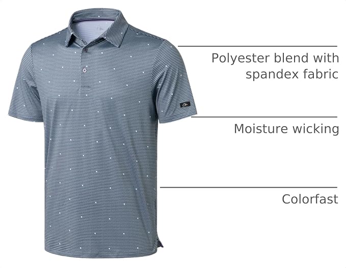 Obla Mens Golf Polo Shirts Short Sleeve Dry Fit Performance Moisture Wicking Casual Print Collared Golf Shirts for Men
