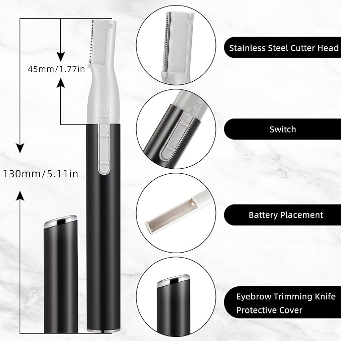 Chumia 2 Pcs Electric Eyebrow Trimmer Women Precision Face Razors Mini Shaver with Comb Christmas Women Gift Battery Operated Personal Epilator for Face Neck Fuzz Lips Leg(Black)