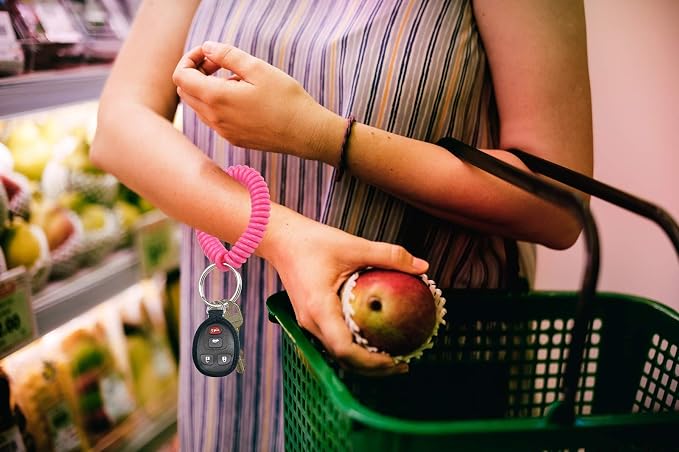 Lucky Line 2” Spiral Wrist Coil with Steel Key Ring, Flexible Wrist Band Key Chain Bracelet, Stretches To 12”, Neon Pink, 5 Pack (4106605)