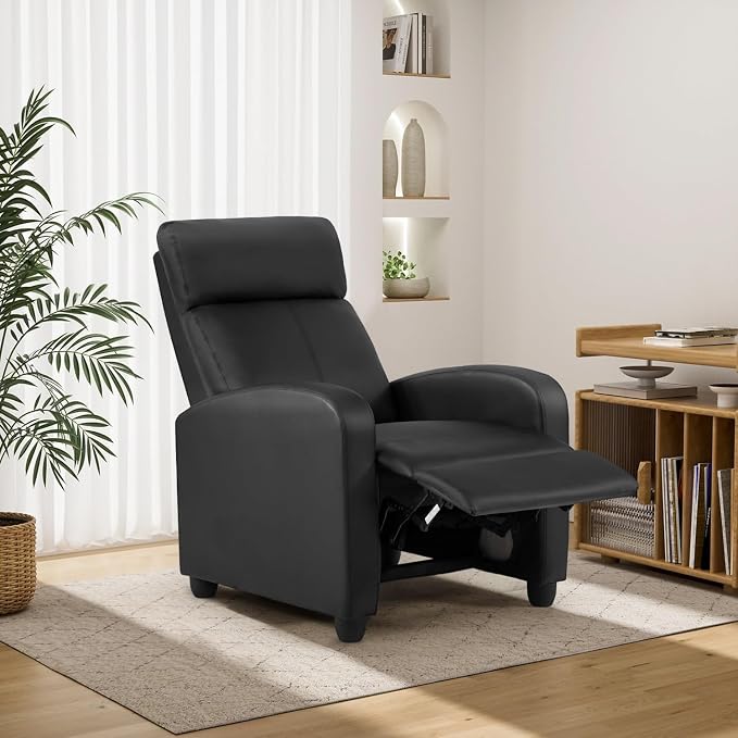 BestMassage Recliner Chair No Massage Function | Leather Black | with Lumbar Support, Adjustable Push Back, Wide Arm & Footrests, Padded Seat | Easy Assembly | for Living Room, Home Theatre