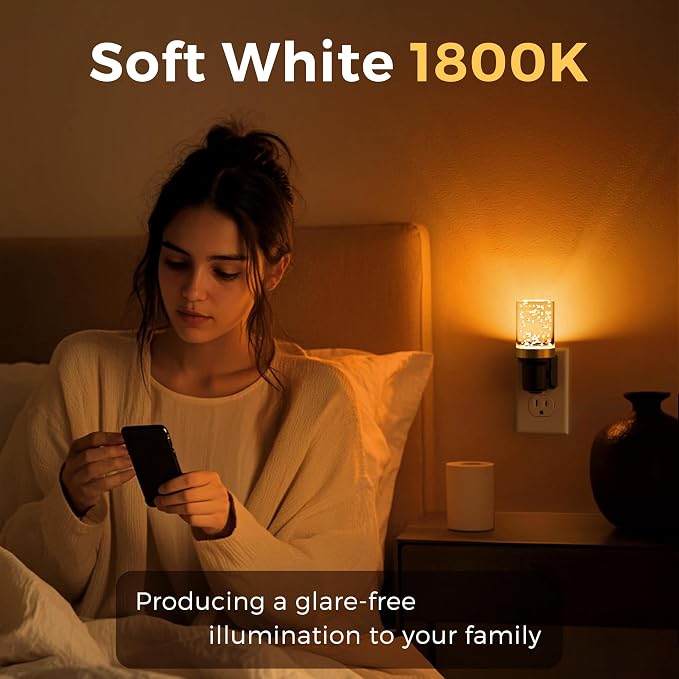 L LOHAS LED Night Light, Dimmable Night Lights Plug into Wall | 2 Pack Automatic Night Lights, Auto Light Sensor, Adjustable Brightness 1800K Amber LED Night Light, for Bedroom Hallway Home