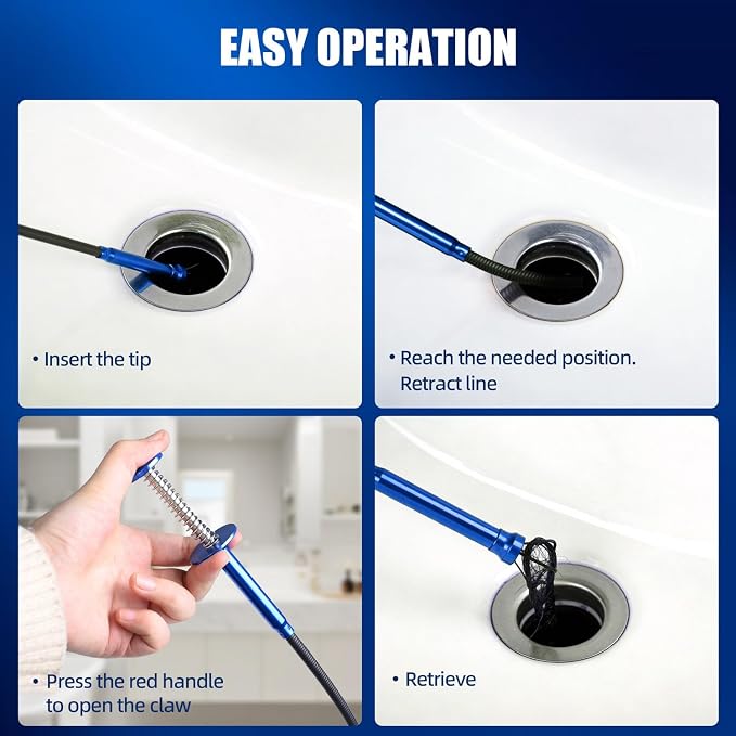 Flexible Grabber Tool, Magnetic 4-Claw Gripper (24", Blue) | Mechanic Pickup Tool with Spring-Loaded Handle; for Automotive, Engine Bay, Bathroom, Kitchen, Sewers, Drain, Small Spaces