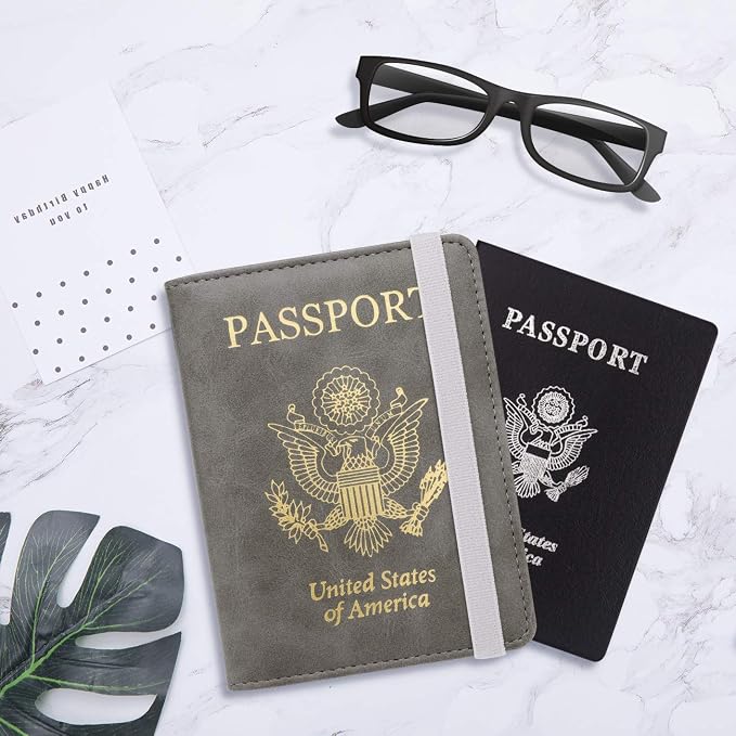 WALNEW Passport Holder for Travel, RFID Passport Cover Wallet for Women Men, PU Leather Passport Book Card Holder Case with Pen, Travelling Essentials for Flying | PU Leather Passport Cover Case with Pen Holder, Travel Must Haves Accessories, Passport ...