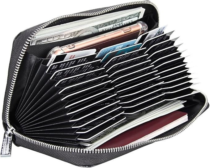 Women 36 Slots RFID Blocking Card Holder Large Long Leather Zipper Organizer Accordion Wallet,Black
