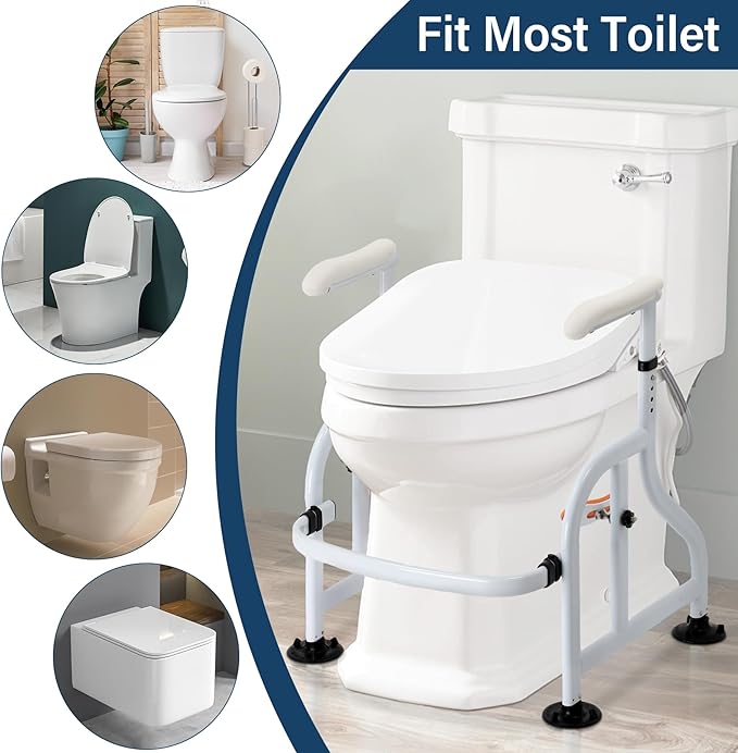Toilet Safety Rails with Adjustable Handrails, 350 Lbs Weight Capacity Metal Toilet Rails, Toilet Safety Frame for The Elderly, Pregnant Woman, Patient
