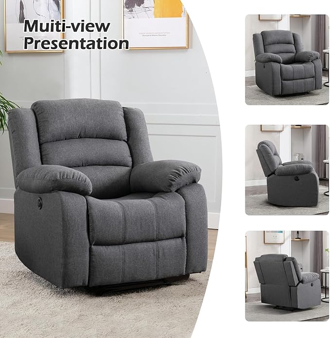 Power Recliner Chair for Adults Set of 2, Oversized Electric Recliner with Soft Cushion and Back, Upholstered Soft Fabric Reclining Chair for Living Room, Bedroom, Grey