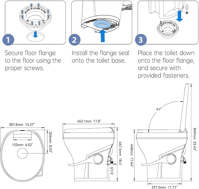 SEAFLO Bone RV Toilet, Residential Height 18.4", Gravity Flush Foot Pedal, Soft Close Seat, Camper Toilet for RV Motorhome Travel Trailer, Parchment, SFRTPH-02-01, 4-Year Warranty