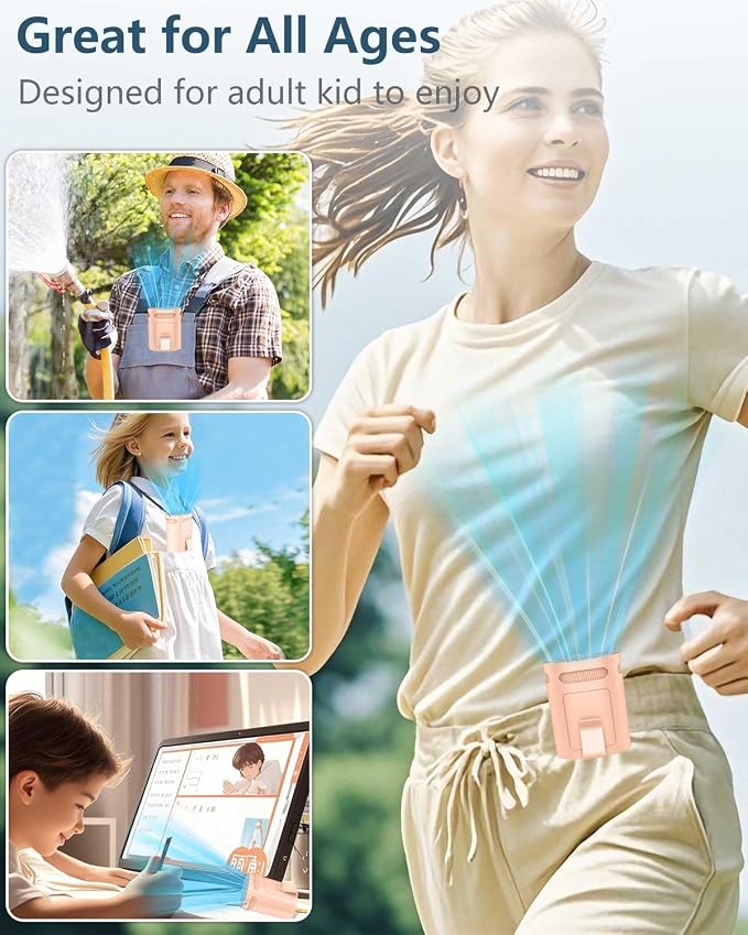 Shirt Fan Clip-Portable Waist Fan Clip On Wearable Belt Buckle Pocket Pant,Pink Power Personal Rechargables Mini Light Weight Cold Neck Fans,Quietest Cordless AC for Outside Disney Sports Traveling