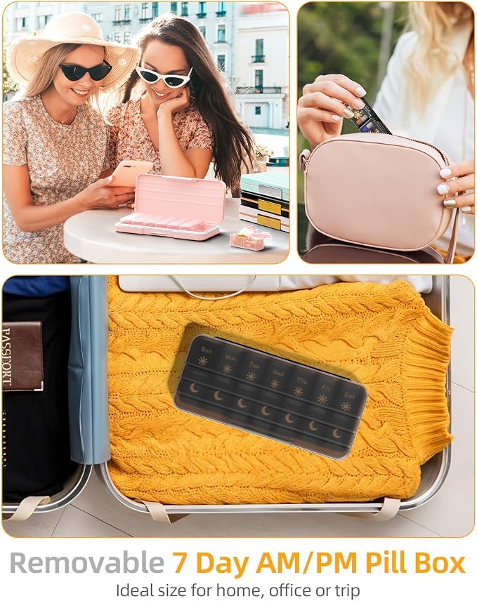 Betife AM PM Pill Organizer 7 Day, Weekly Pill Organizer 2 Times a Day, Daily Pill Box AM PM, Portable Travel Medicine Case, Day and Night Pill Container for Medication, Vitamin or Supplement（BG）