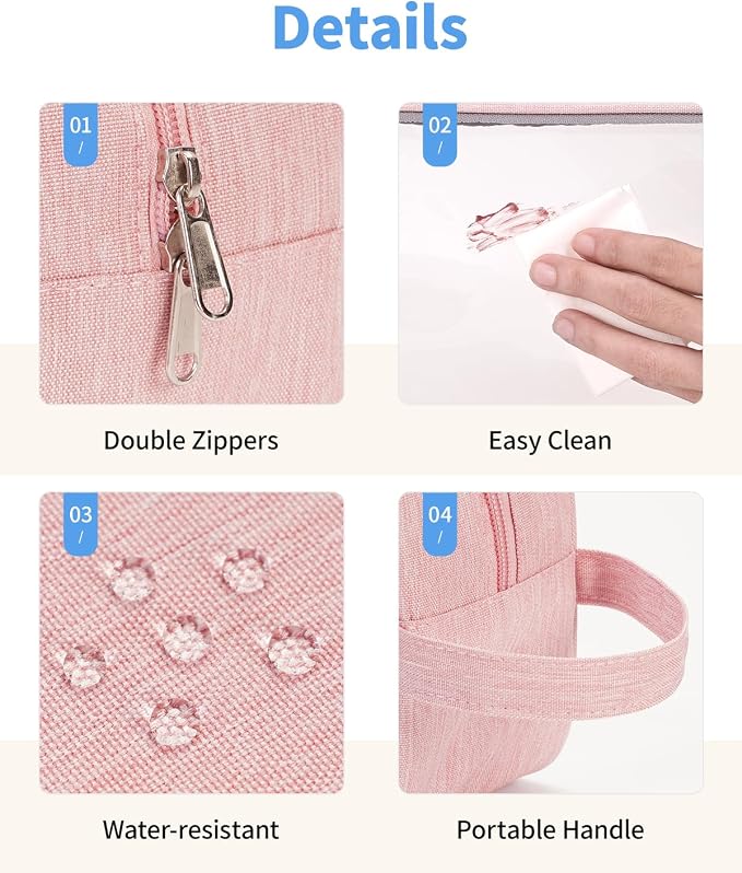 Narwey Clear Travel Toiletry Bags for Traveling Toiletries Men Women, Clear Makeup Bag Cosmetic Bag with Zipper, Make Up Pouch Organizer Bag with Handle, Skincare Beach Snack Medicine Bag, Pink