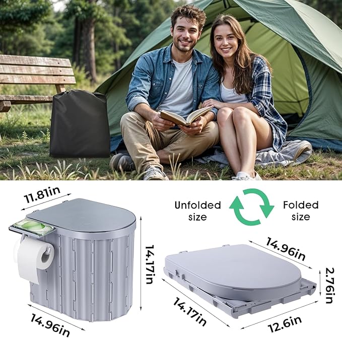 Sckee Camping Toilet, Portable Toilet for Adults, Portable Travel Folding Toilet with Lid and Paper Holder, Compact Potty for Car, Camp Toilet Portable Toilet for Camping, Hiking,Truck, RV, Beach