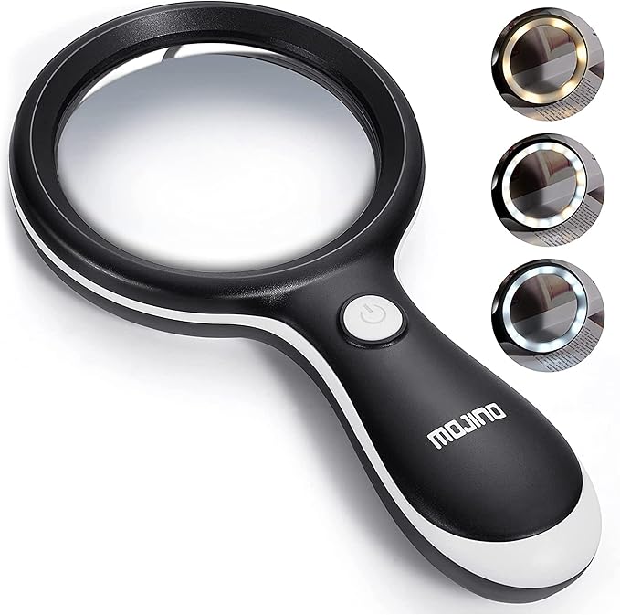 10X Lighted Large Handheld Reading Magnifier Glasses | 18 LED Lights for Macular Degeneration, Seniors & Kids Reading, Inspection, Coins, Jewelry, Exploring