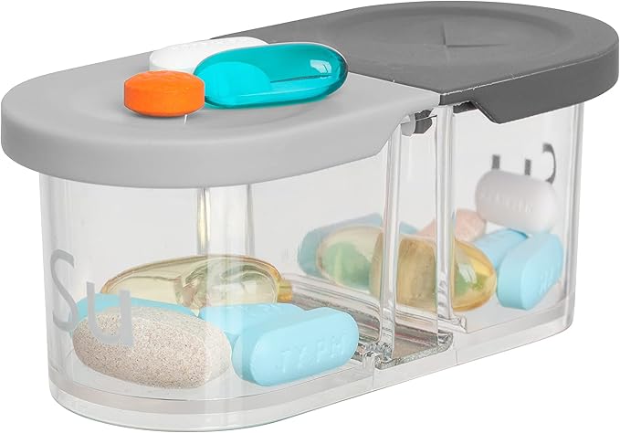 Sagely Smart XL Weekly Pill Organizer AM/PM - Medicine Storage Organizer with Reminder Alarm App (Large Enough to Fit Fish Oil, Cod Liver Oil, Vitamin D Supplements & Vitamins) (White/Gray)