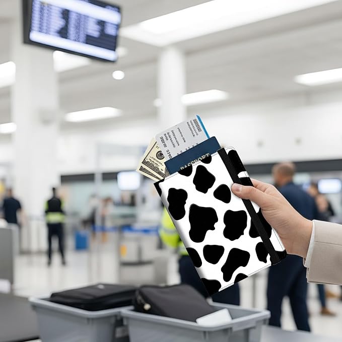Passport Holder Wallet Cover Case,RFID Blocking Passport Cover,Large Capacity Travel Wallet with Multi Card Slots (Cow Print)