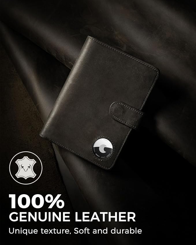 Passport Holder for Travel: Full Grain Leather Passport Cover with Airtag Holder Magnetic Buckle for Men - RFID Blocking Bifold Wallet for Air Ticket Card Cash Coin (Black-yellow)