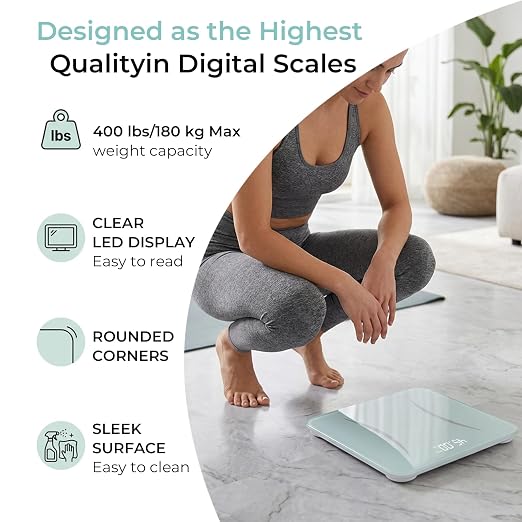 Digital Scale for Body Weight, Highly Accurate Bathroom Scale with Invisible LED Display & Step-On Technology, Shatter-Resistant Tempered Glass & Anti-Skid Base for Home Gym, 400 lbs