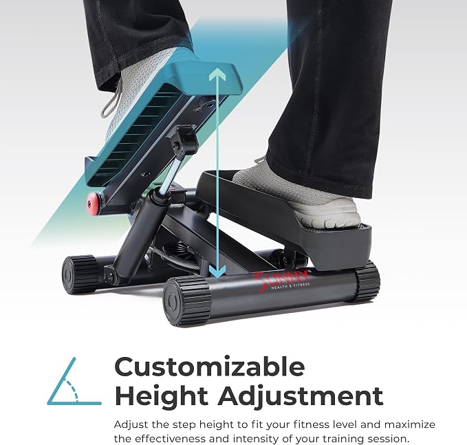 Sunny Health & Fitness Mini Steppers for Exercise at Home, Stair Step Workout Machine with Resistance Bands, Full Body Cardio Equipment, Optional Free SunnyFit App Connection Smart Stepper