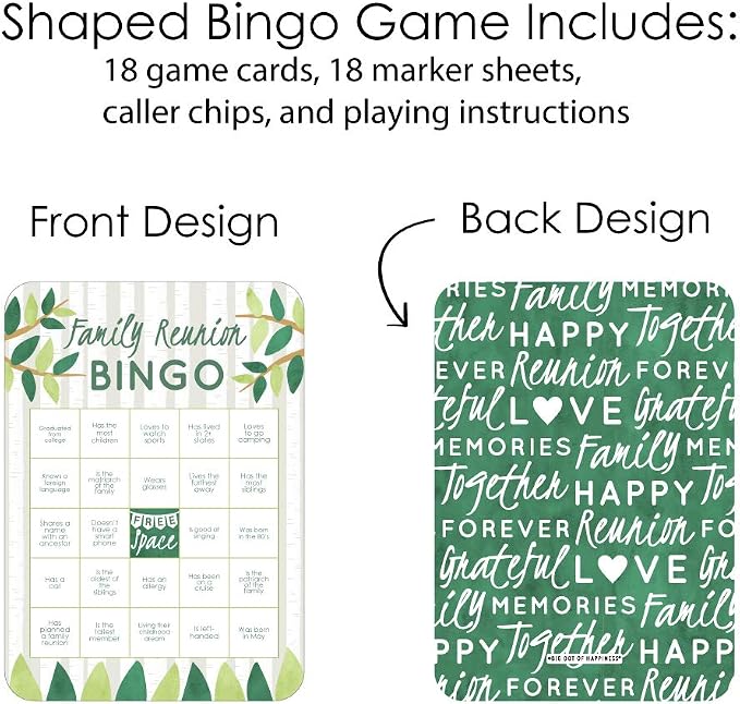 Big Dot of Happiness Family Tree Reunion Bingo Game - Find Someone Game with 18 Cards and Markers, Family Gathering Ice Breaker Activity, Perfect for Large Groups
