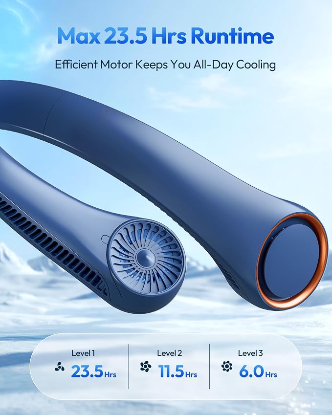 Gaiatop Portable Neck Fan Rechargeable, Hands-Free Cooling, 23.5hrs Runtime | Battery Powered Personal Wearable Fan, Summer Outdoor Travel Essentials, Birthday Gifts for Women Men Teens, Navy Blue