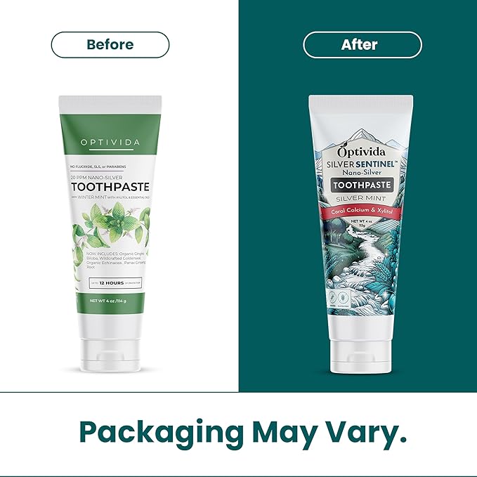 Optivida (2 Pack) Fluoride Free Colloidal Silver Infused Xylitol Toothpaste for Adults & Kids. Anti-Cavity*, Anti-Plaque* Coral Toothpaste with Spearmint Oil for Gum Health & Teeth whitening - 4oz